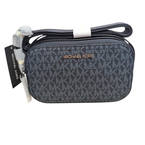 Michael Kors Handbags - Michael Michael Kors Cooper Signature Logo Small Camera Bag Womens Blue Zip NEW